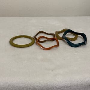 Vintage Art Deco Style Wavy Zig Zag Stackable Bangle Bracelets Set of 5